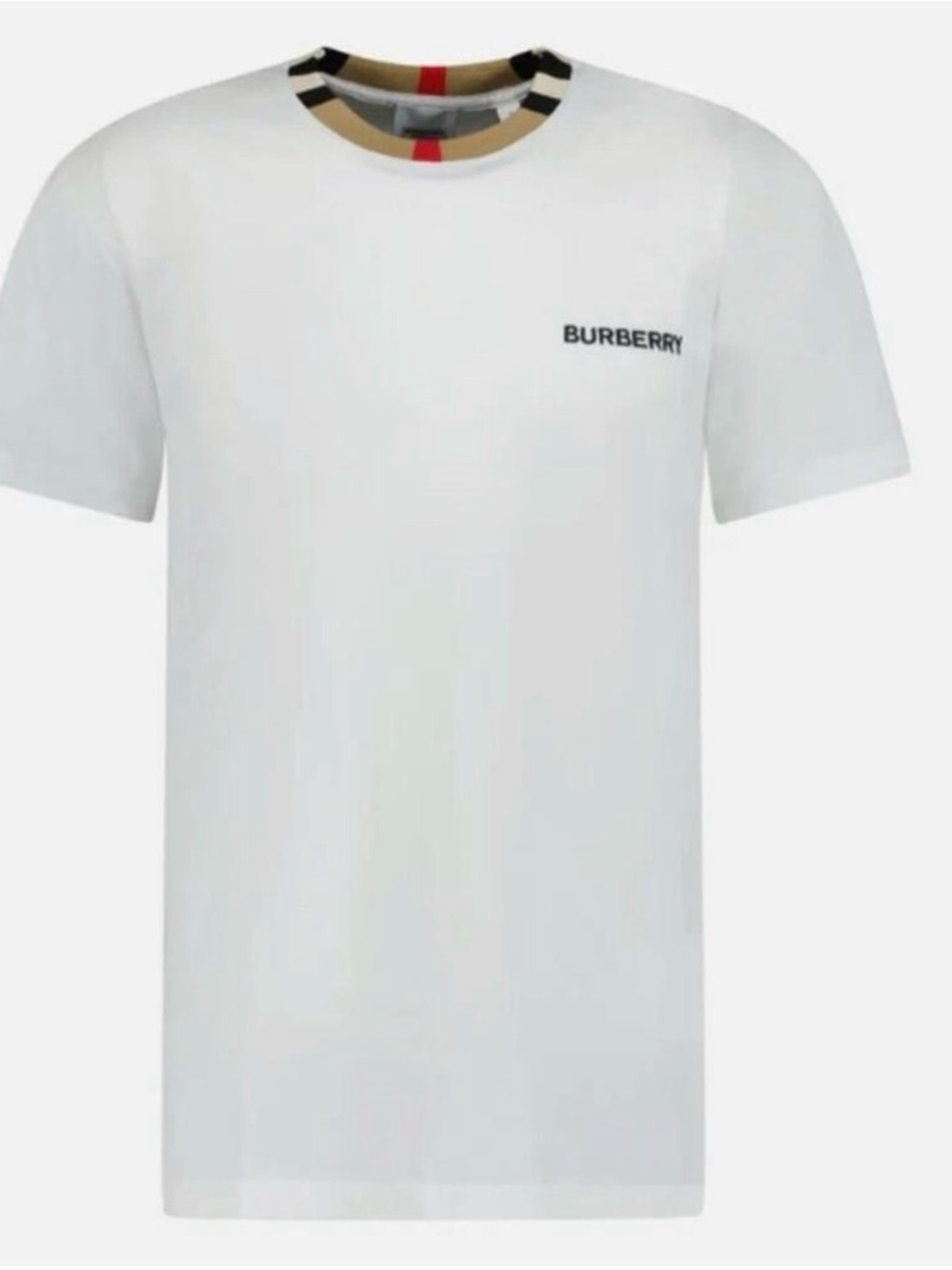 Burberry White Crewneck T-Shirt with Contrast Check Collar